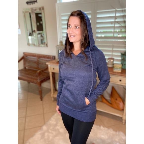 Drawstring Hoodie Kangaroo Pocket Navy 3520 - Picture 1 of 9